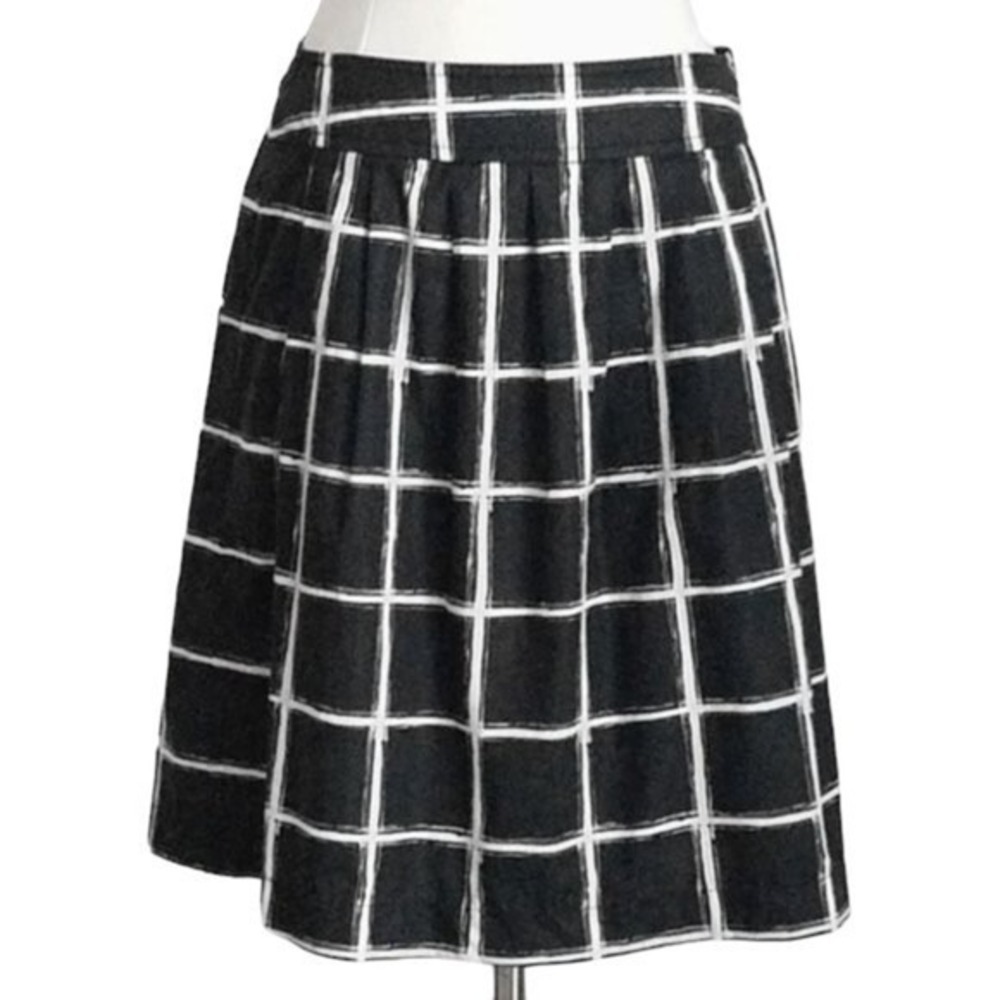 Michael Kors‎ Black White Brushstroke Plaid A-Line Skirt w Pockets- 2 Petite, 2P